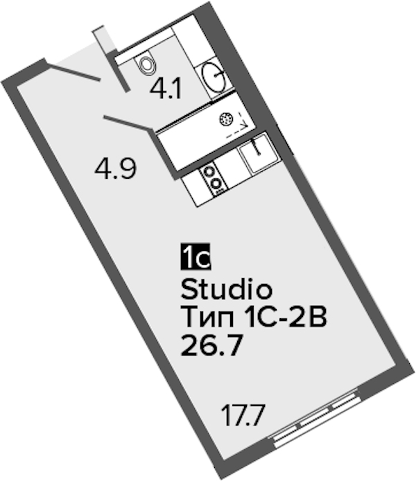 Квартира студия 26.7 м², 15/16 эт., Апарт-отель «ARTSTUDIO M103»